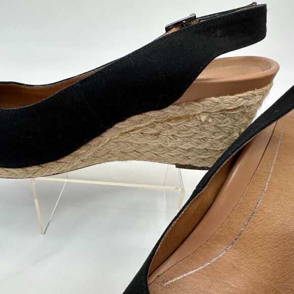 VIONIC Black Canvas Espadrille Wedge Sandals Size 8.5 Slingback Buckle Comfort - Picture 10 of 10